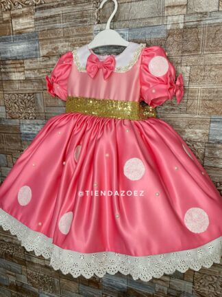 Vestido Temático Minnie Mouse Coral Elegante