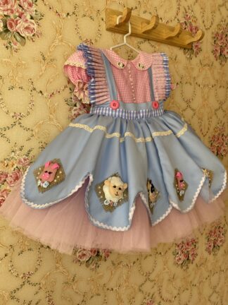 Vestido granjita rosada para niñas, vestido granja