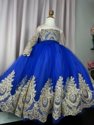 Vestido de Fiesta Azul con Dorado Elegancia Transformable 2 en 1