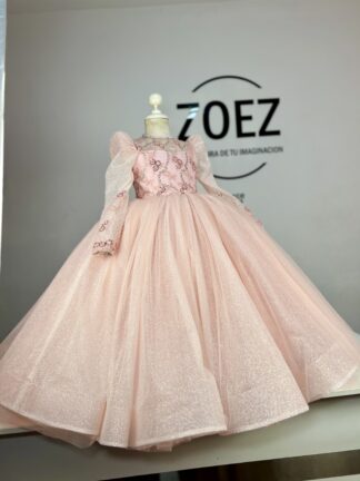 Vestido para Niña Elegante color Nude Rosa Glitter