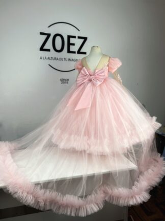 Vestido para Niña Elegante color Nude Rosa con cola